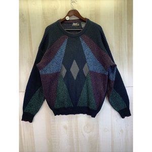 Vintage 1980/90s  Impact Leather Patch Work Knit Mens Sweater XL-8694